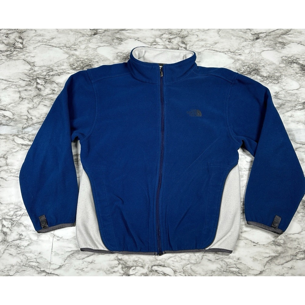 The North Face Sweater YOUTH BOYS Size L Blue Fleece Full Zip Pockets Embroidere